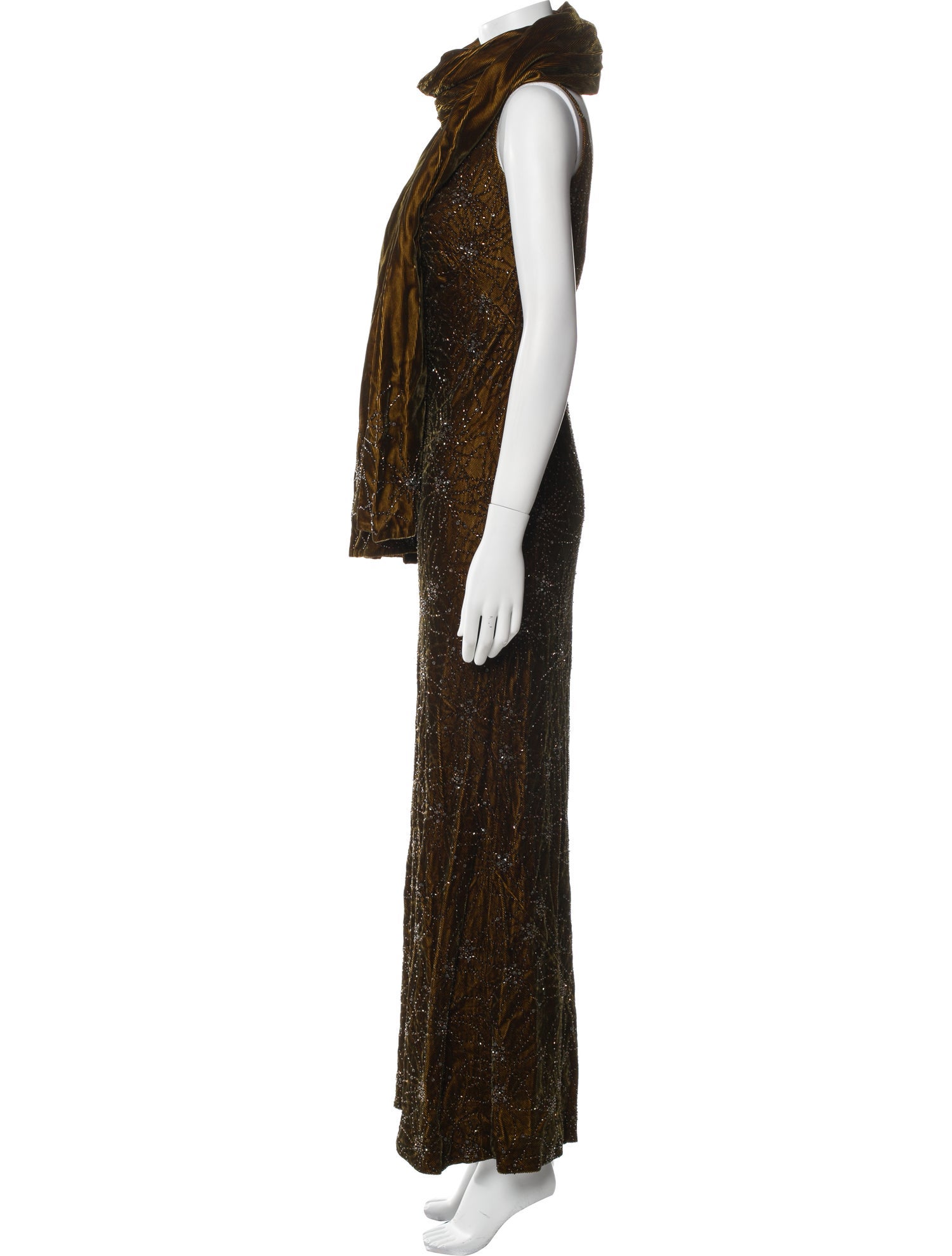 Carmen Marc Valvo Cowl Neck Long Dress