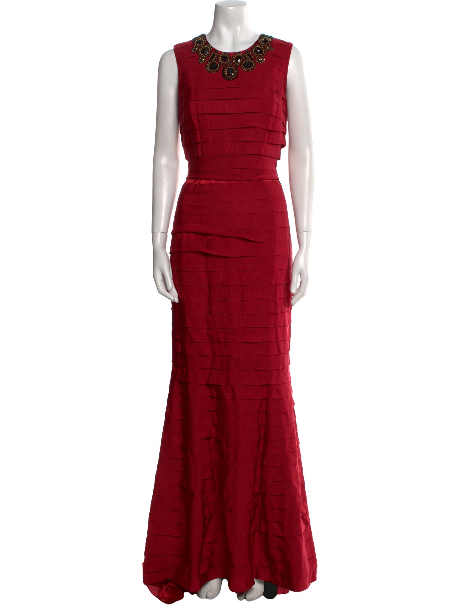 Carmen Marc Valvo Crew Neck Long Dress