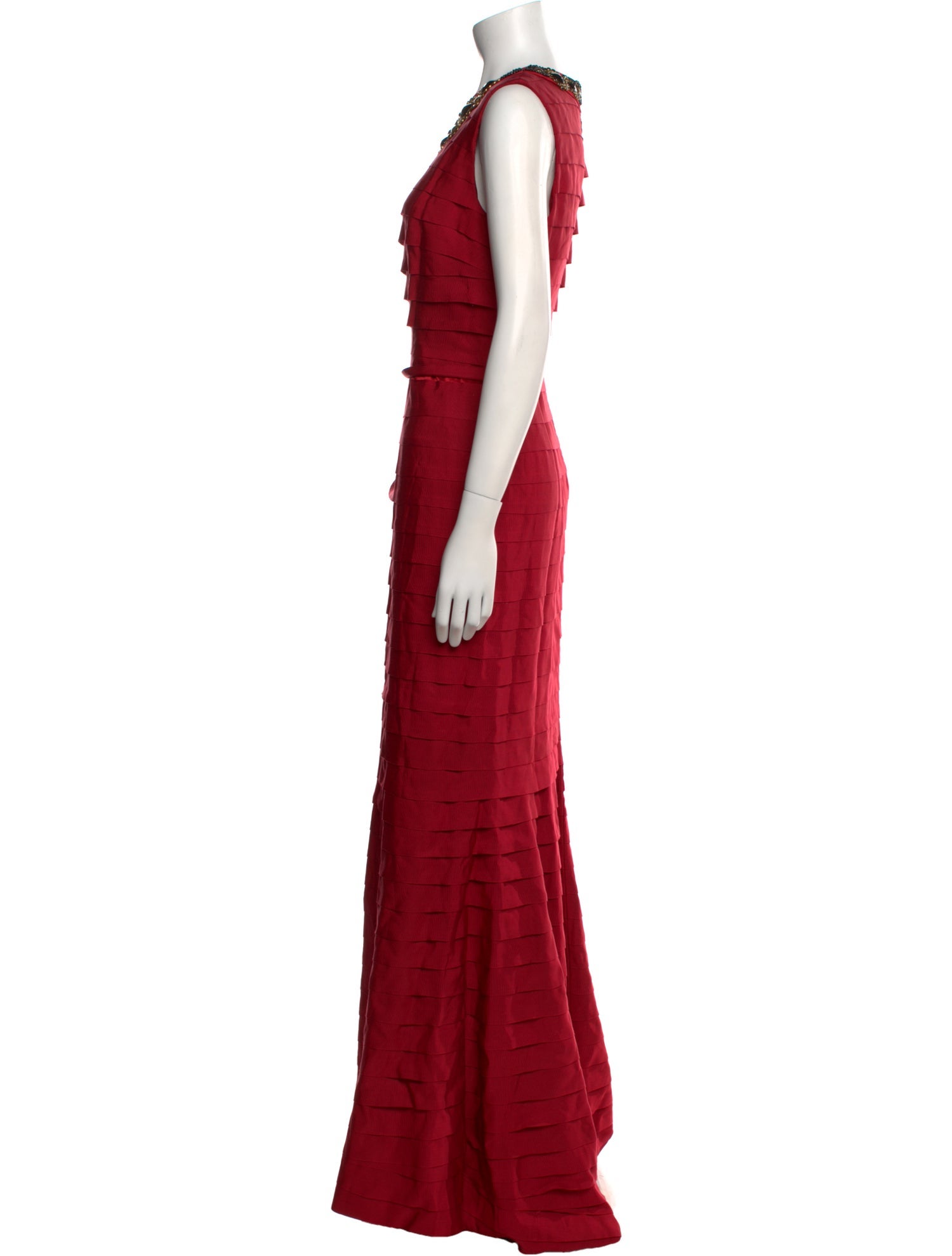 Carmen Marc Valvo Crew Neck Long Dress