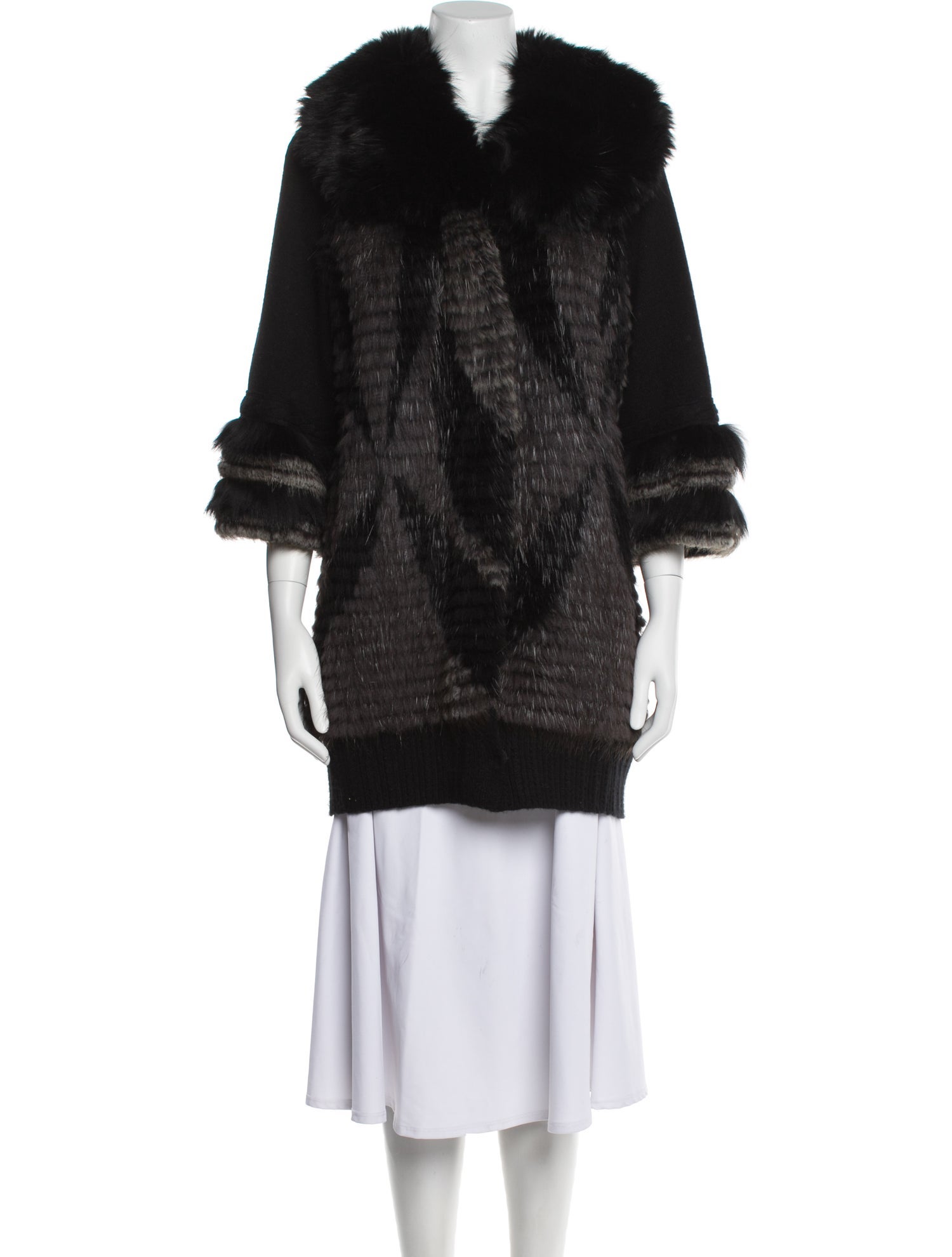 Carmen Marc Valvo Cashmere Faux Fur Coat