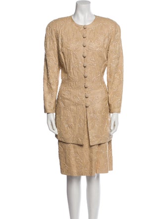 Carmen Marc Valvo Silk Embroidered Accent Skirt Suit