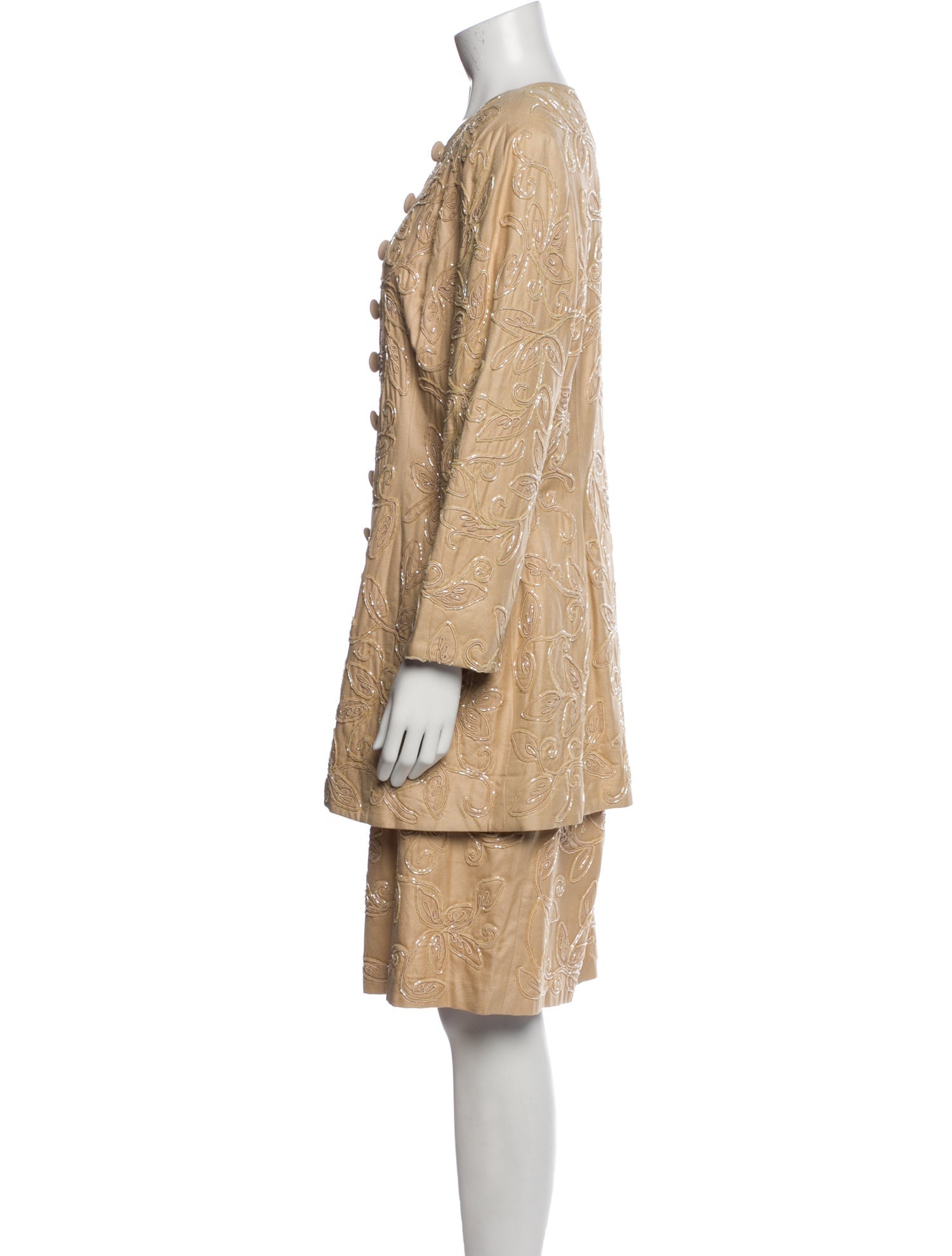 Carmen Marc Valvo Silk Embroidered Accent Skirt Suit