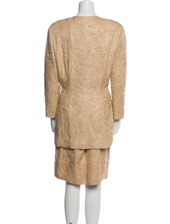 Carmen Marc Valvo Silk Embroidered Accent Skirt Suit