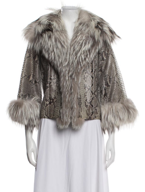 Carmen Marc Valvo Python Tweed Pattern Faux Fur Jacket