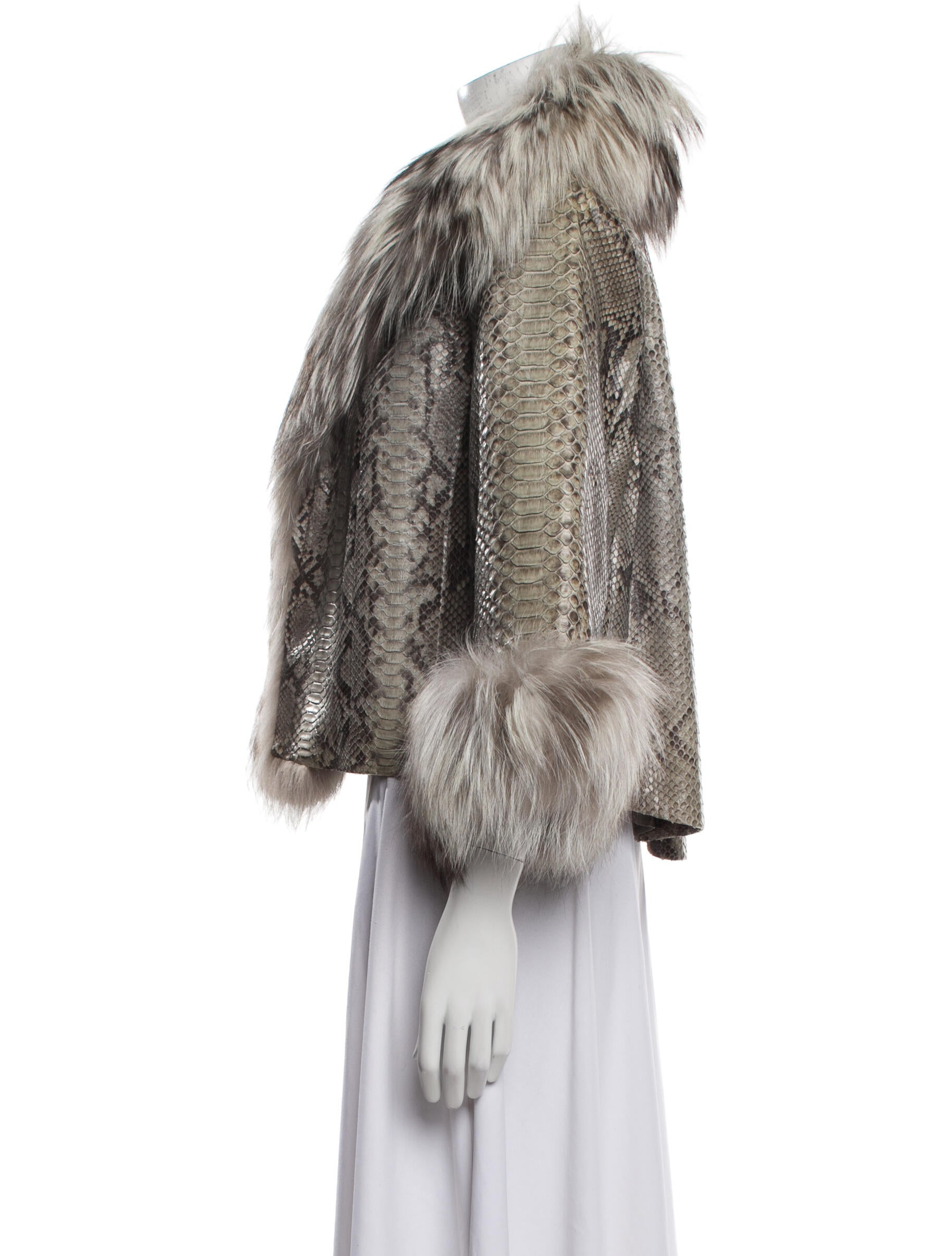 Carmen Marc Valvo Python Tweed Pattern Faux Fur Jacket