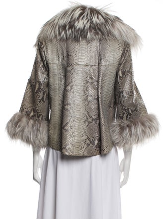 Carmen Marc Valvo Python Tweed Pattern Faux Fur Jacket