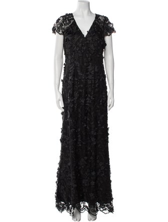 Carmen Marc Valvo Lace Pattern Long Dress