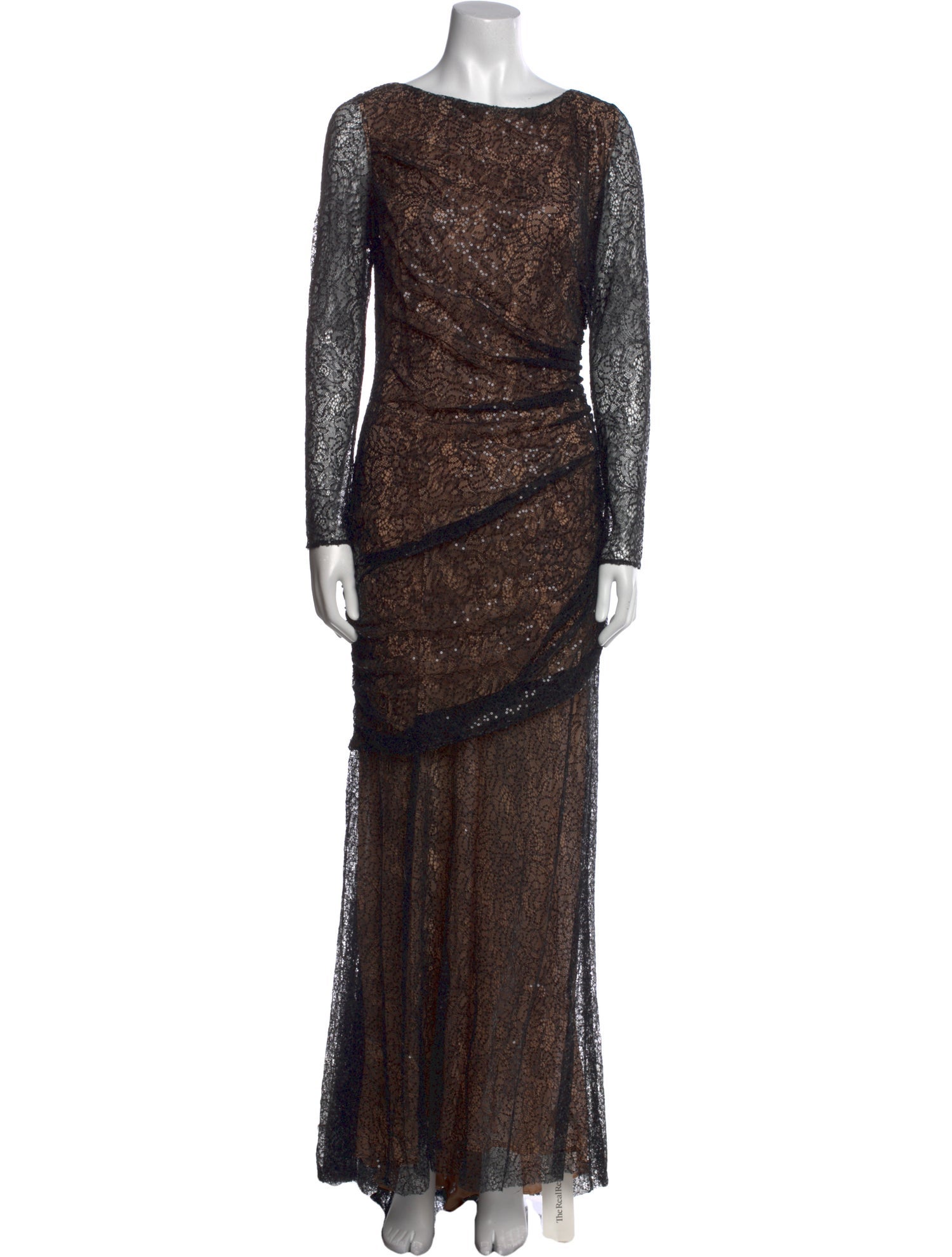 Carmen Marc Valvo Bateau Neckline Long Dress