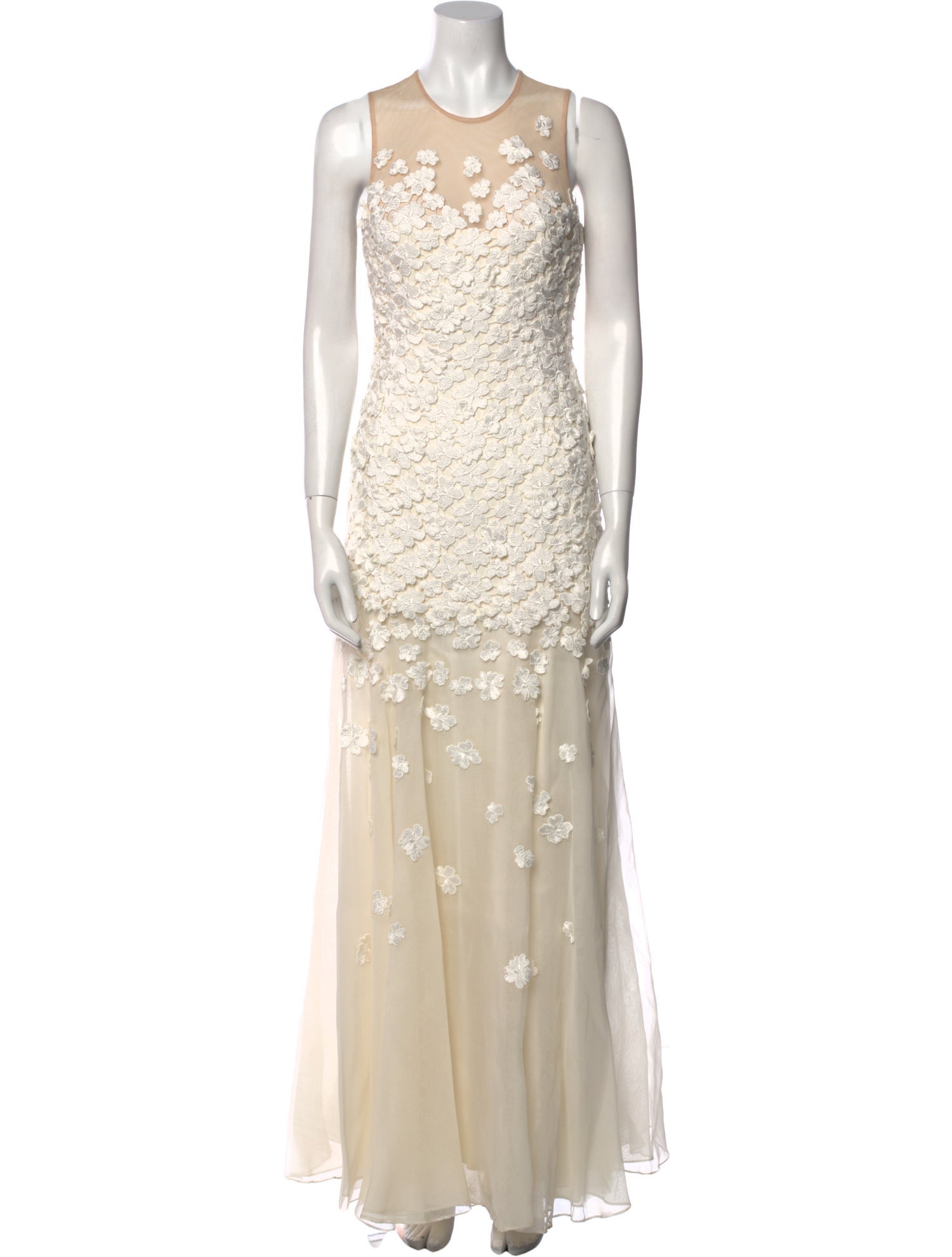 Carmen Marc Valvo Crew Neck Long Dress