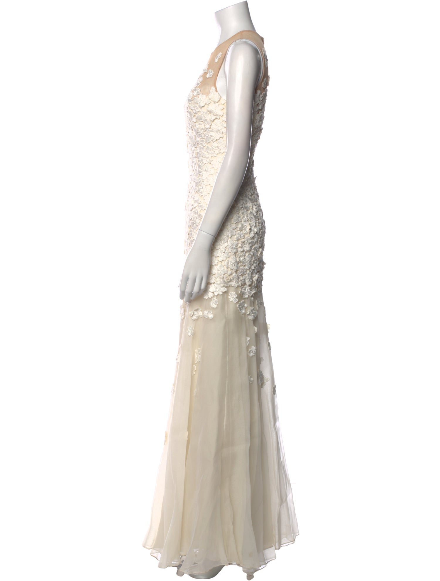 Carmen Marc Valvo Crew Neck Long Dress