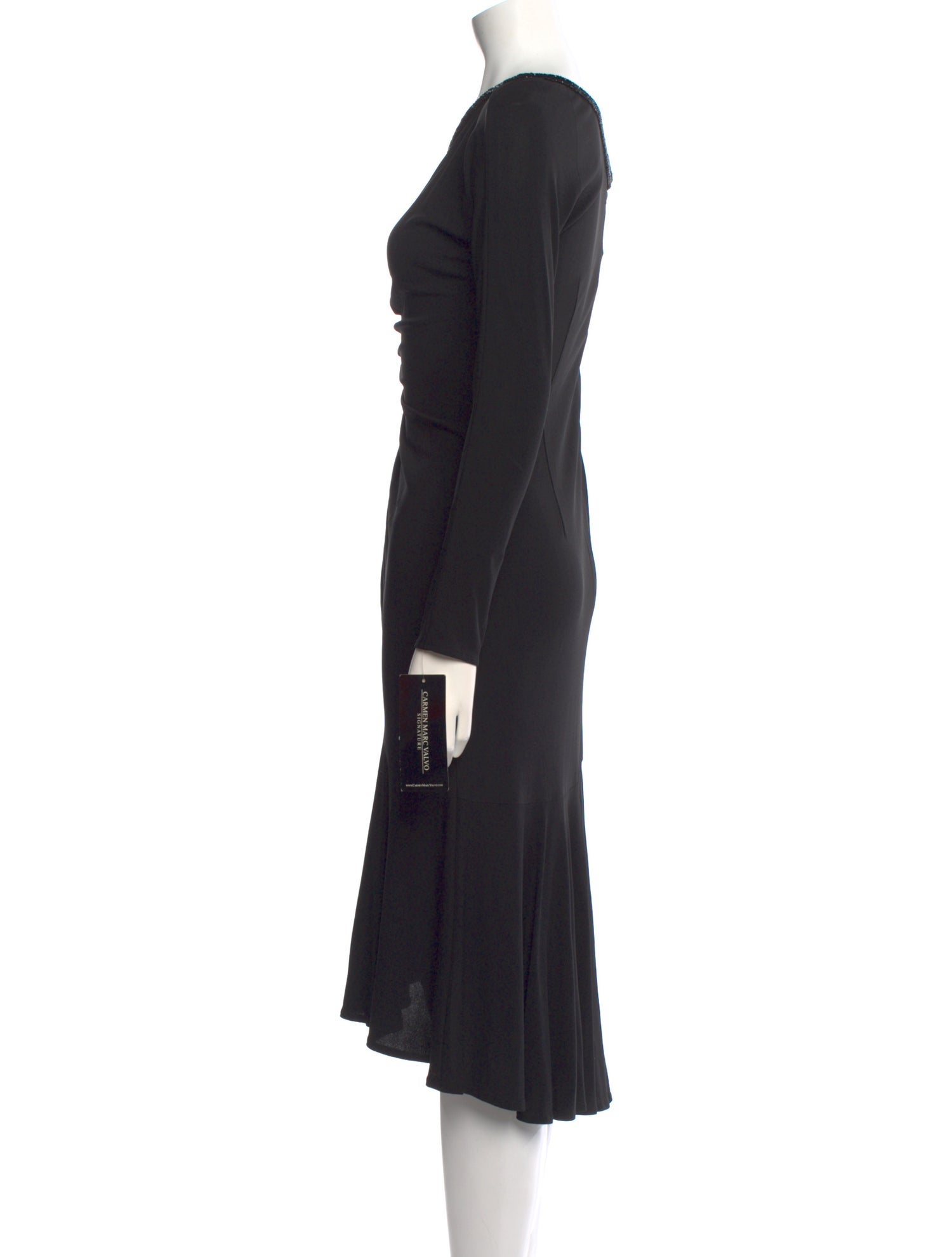 Carmen Marc Valvo Cowl Neck Midi Length Dress
