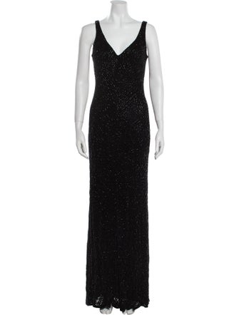Carmen Marc Valvo V-Neck Long Dress