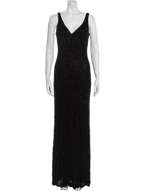 Carmen Marc Valvo V-Neck Long Dress