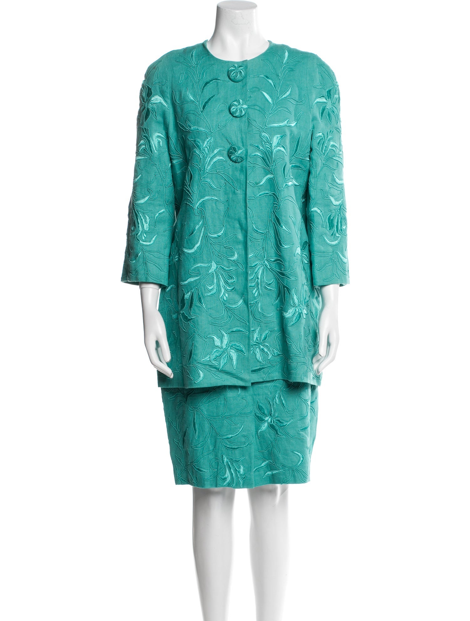 Carmen Marc Valvo Linen Patterned Skirt Set