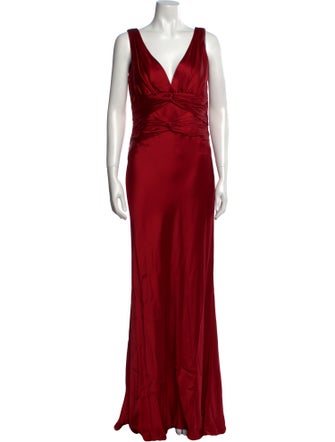 Carmen Marc Valvo V-Neck Long Dress