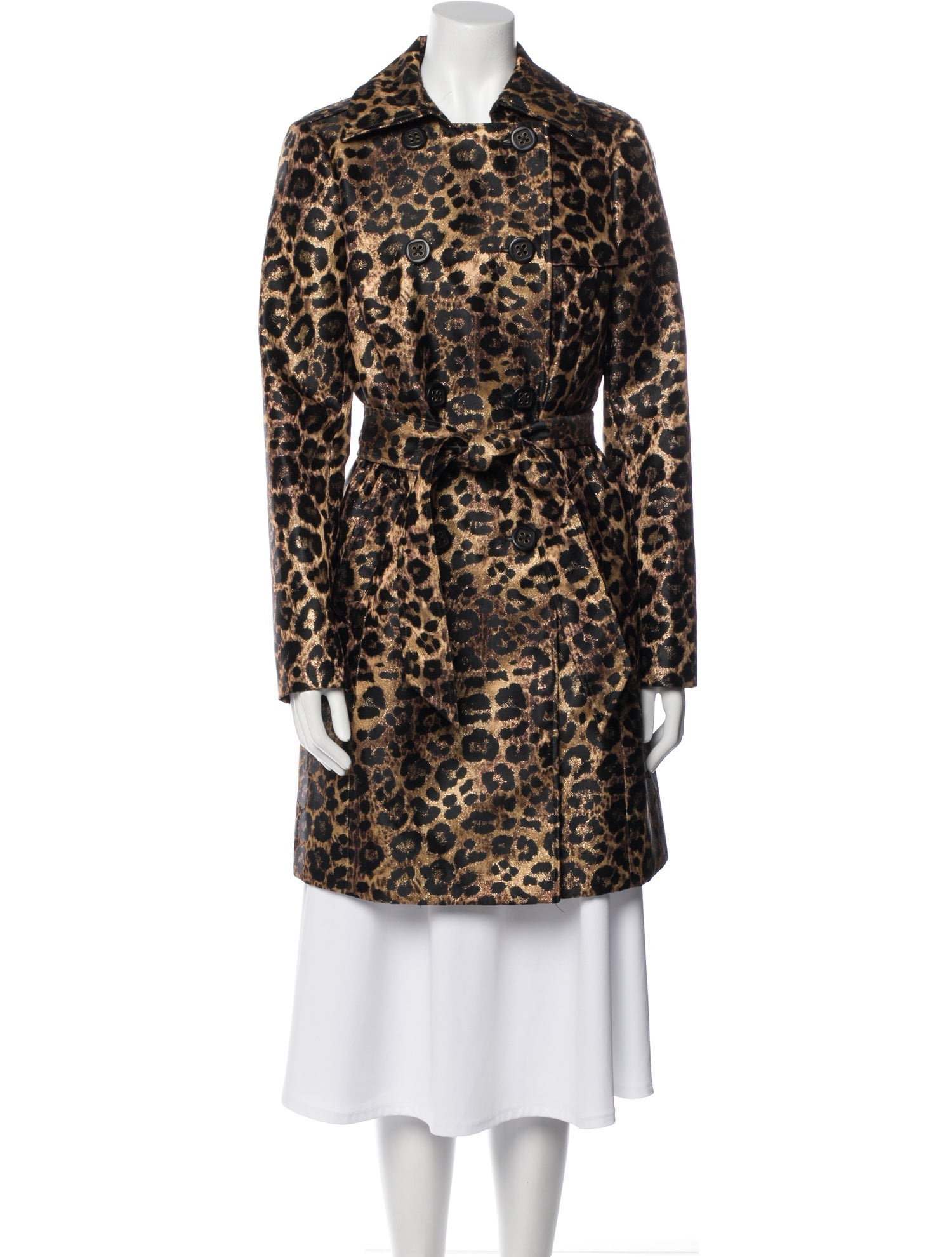 Carmen Marc Valvo Animal Print Trench Coat
