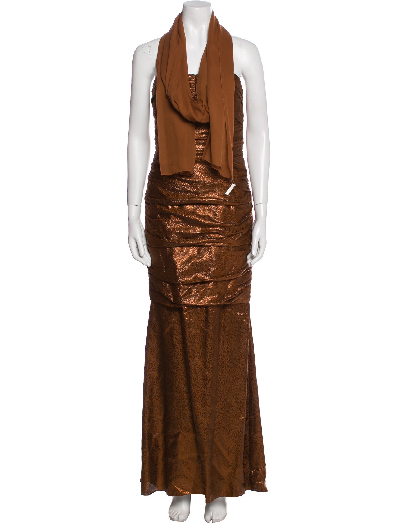 Carmen Marc Valvo Cowl Neck Long Dress