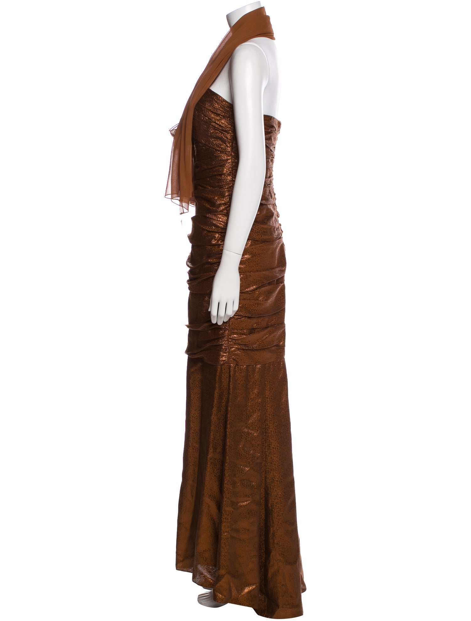 Carmen Marc Valvo Cowl Neck Long Dress