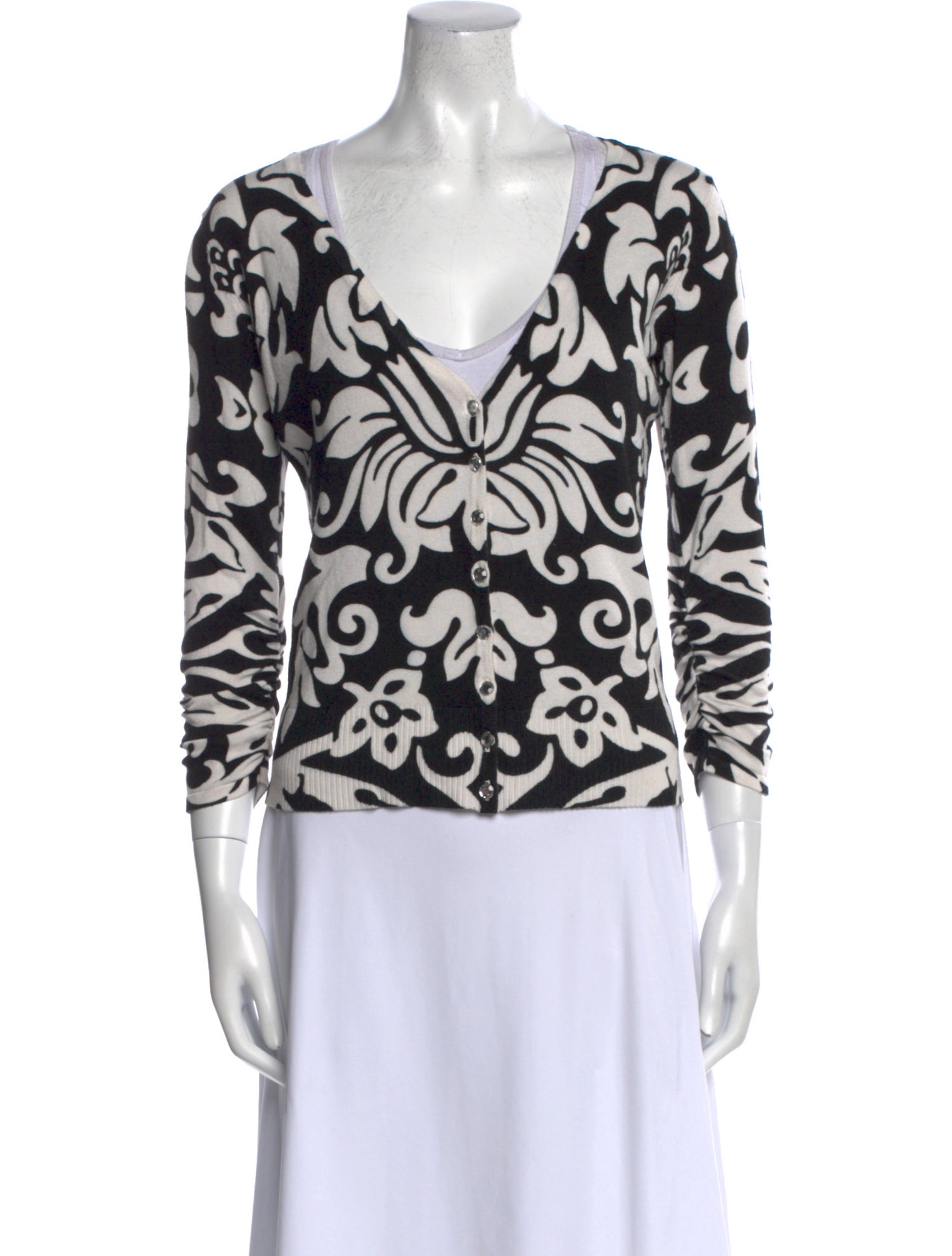 Carmen Marc Valvo Printed V-Neck Sweater