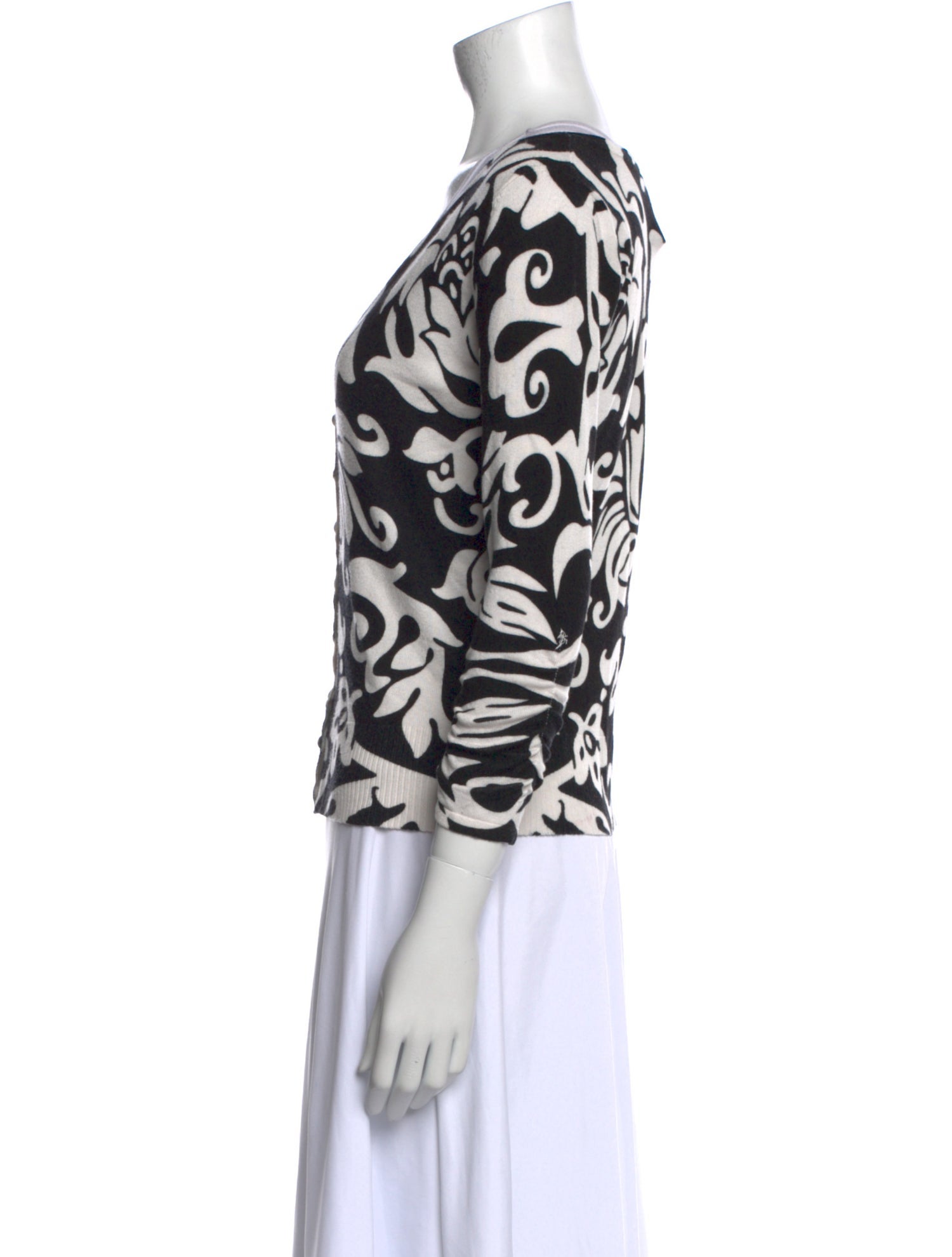 Carmen Marc Valvo Printed V-Neck Sweater