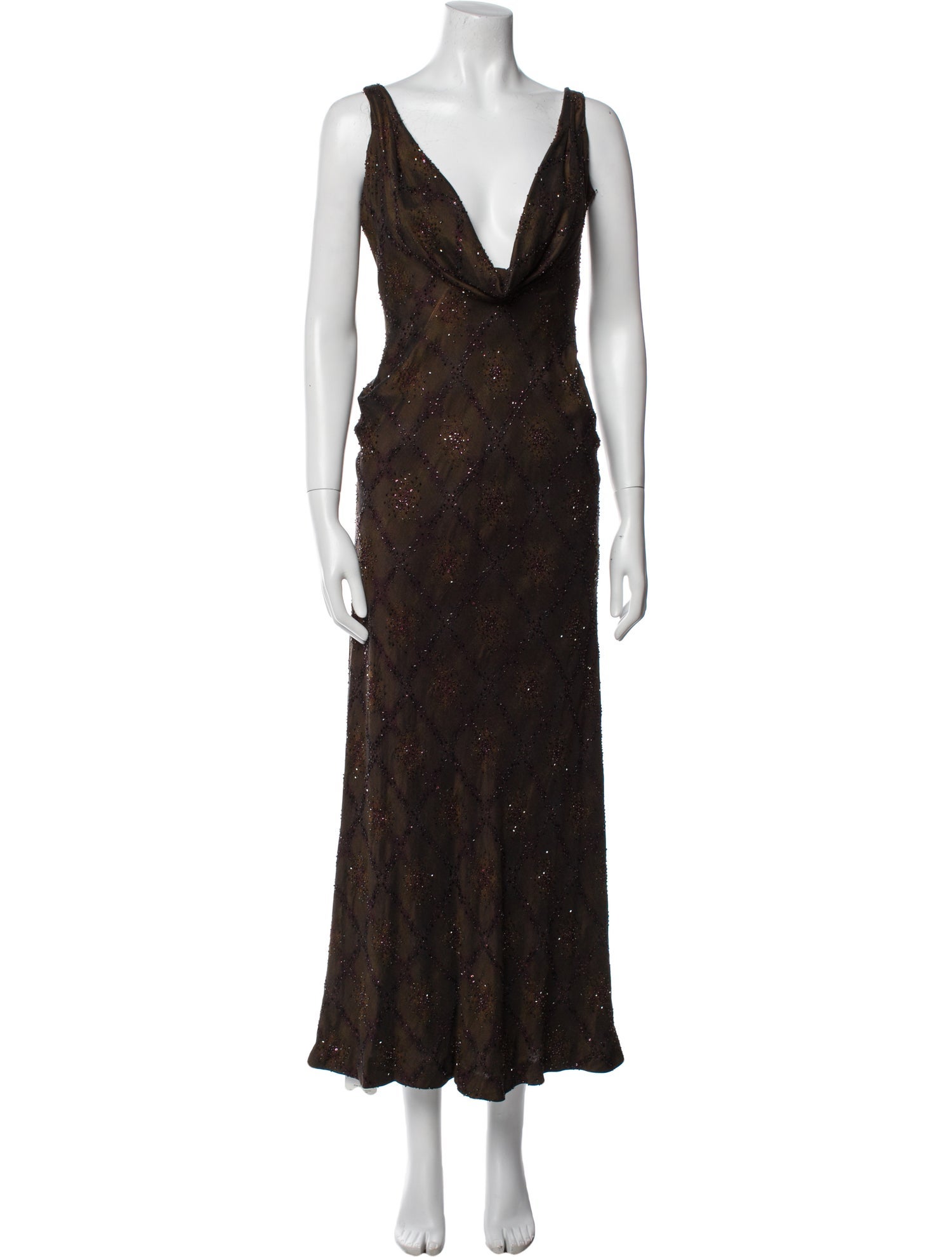 Carmen Marc Valvo V-Neck Long Dress