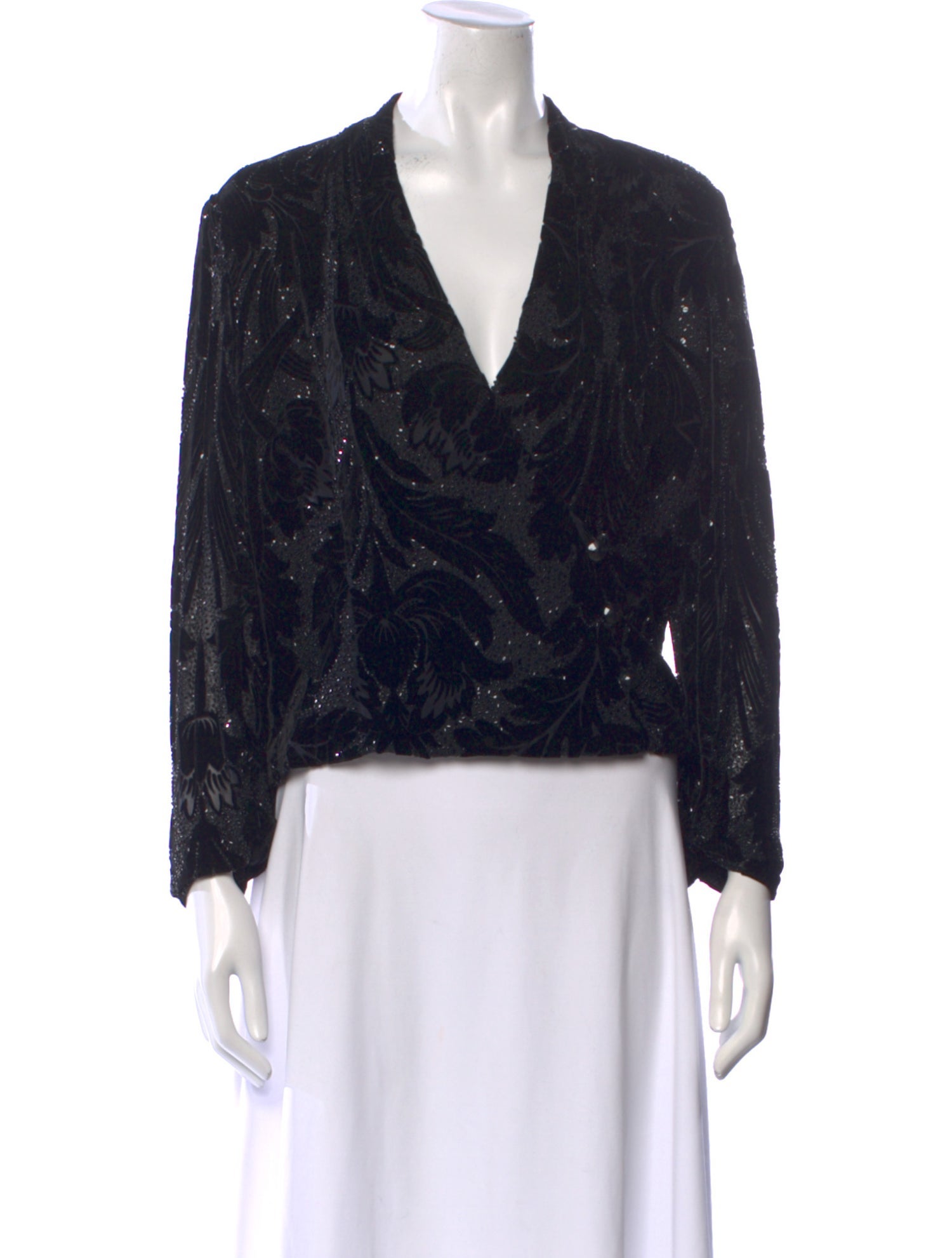 Carmen Marc Valvo Printed V-Neck Blouse