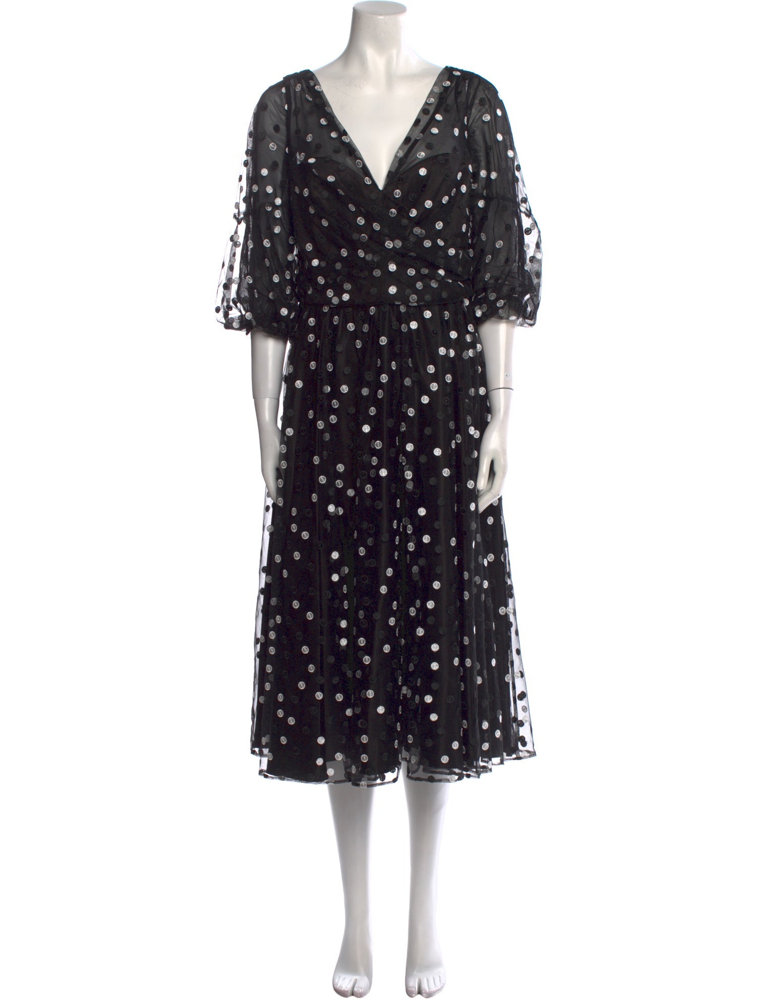Carmen Marc Valvo Polka Dot Print Midi Length Dress