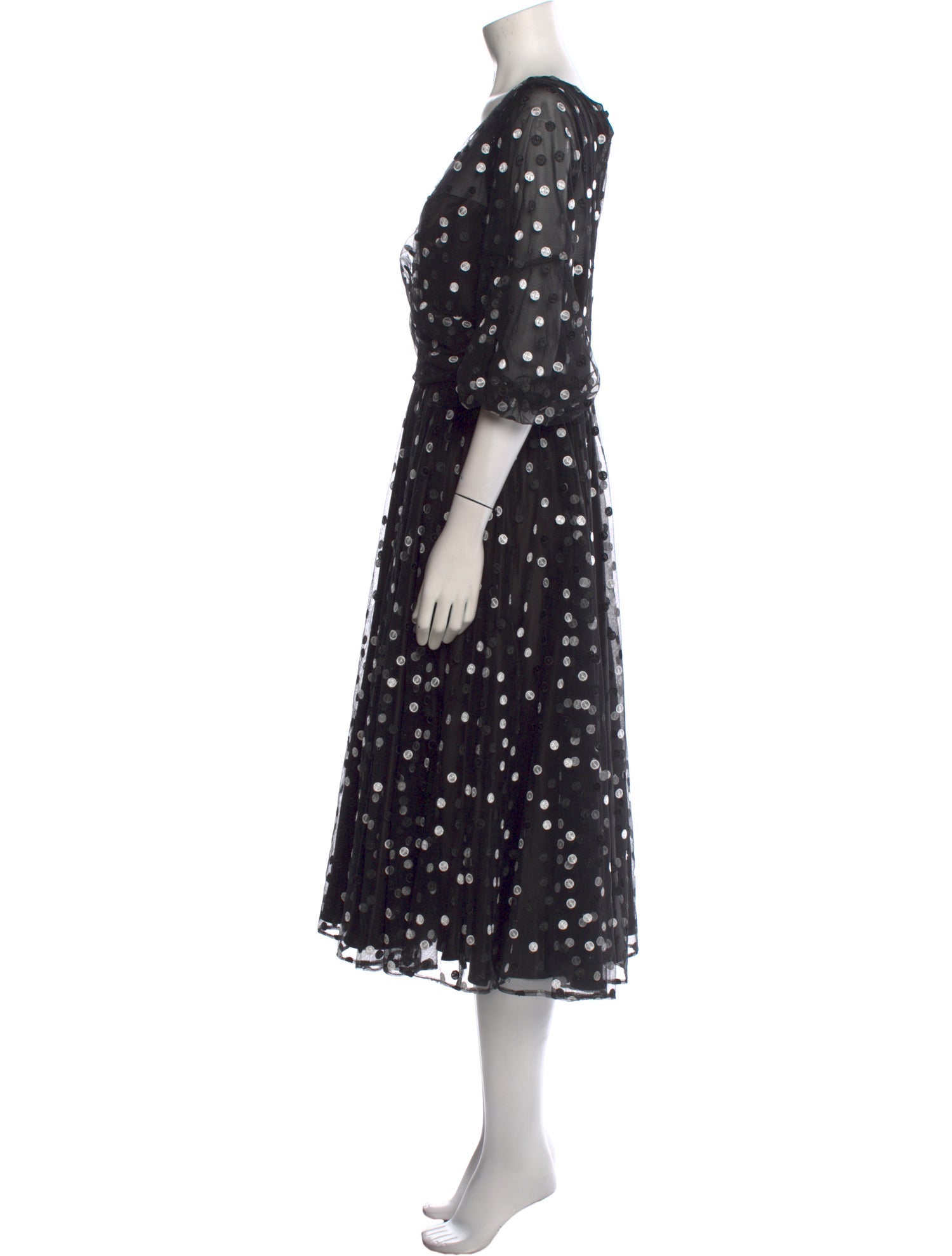 Carmen Marc Valvo Polka Dot Print Midi Length Dress
