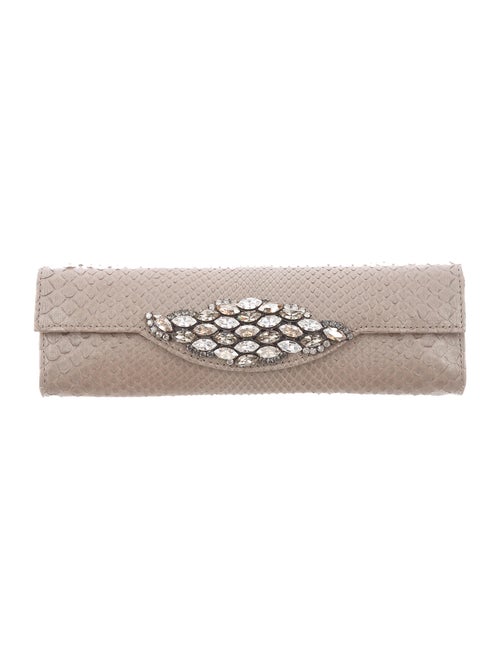 Carlos Falchi Embellished Python Clutch Beige