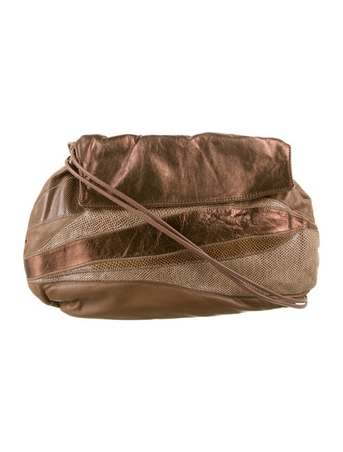 Carlos Falchi Lizard-Trimmed Leather Crossbody Bag