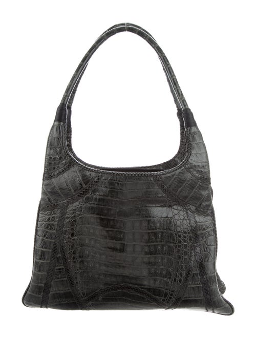 Carlos Falchi Python-Trimmed Crocodile Tote Green