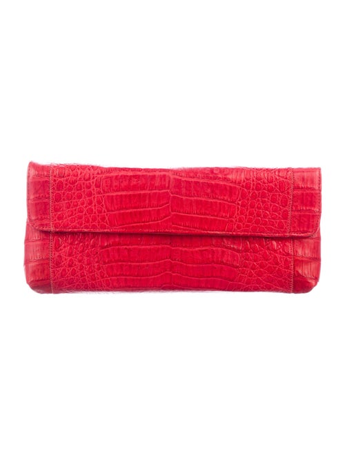 Carlos Falchi Crocodile Flap Clutch Red