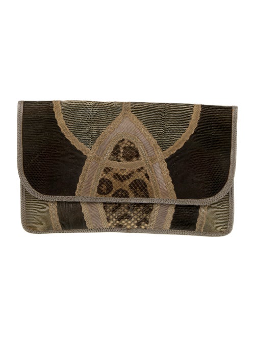 Carlos Falchi Snakeskin & Lizard Clutch Silver
