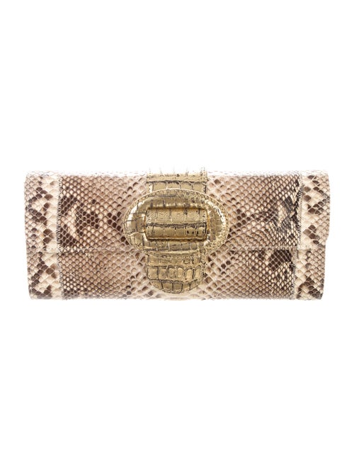 Carlos Falchi Python Flap Clutch Gold