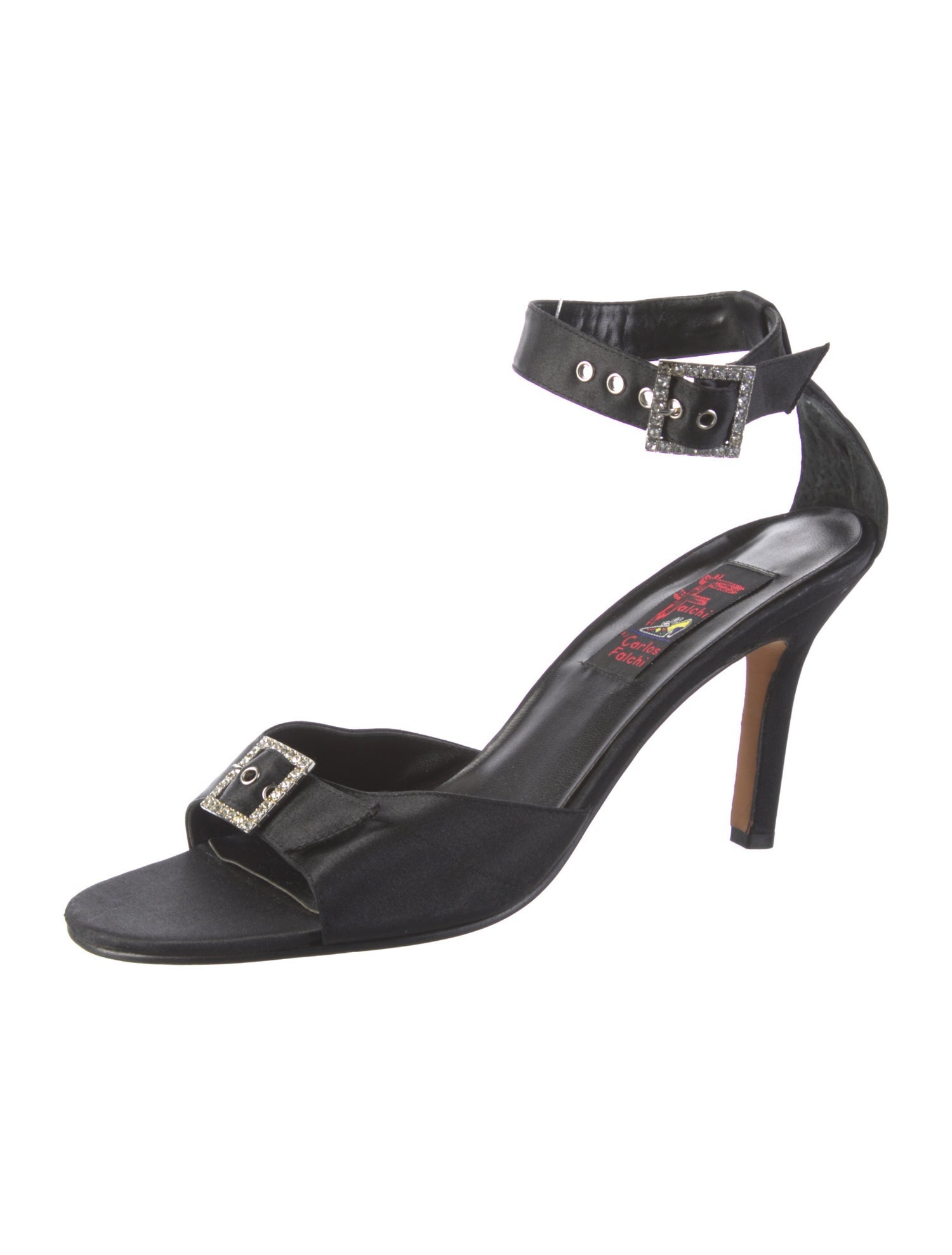 Carlos Falchi Satin Crystal Embellishments Sandals