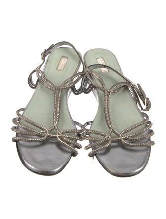 Calvin Klein Collection Leather Crystal Embellishments T-Strap Sandals