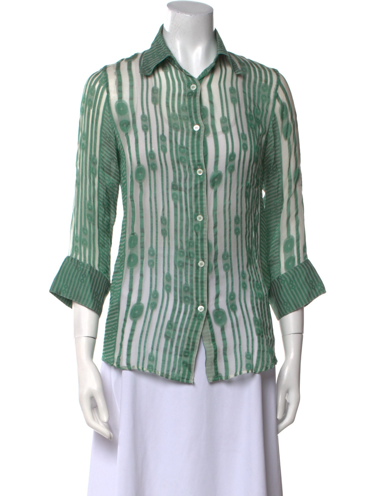 Calvin Klein Collection Silk Striped Button-Up Top