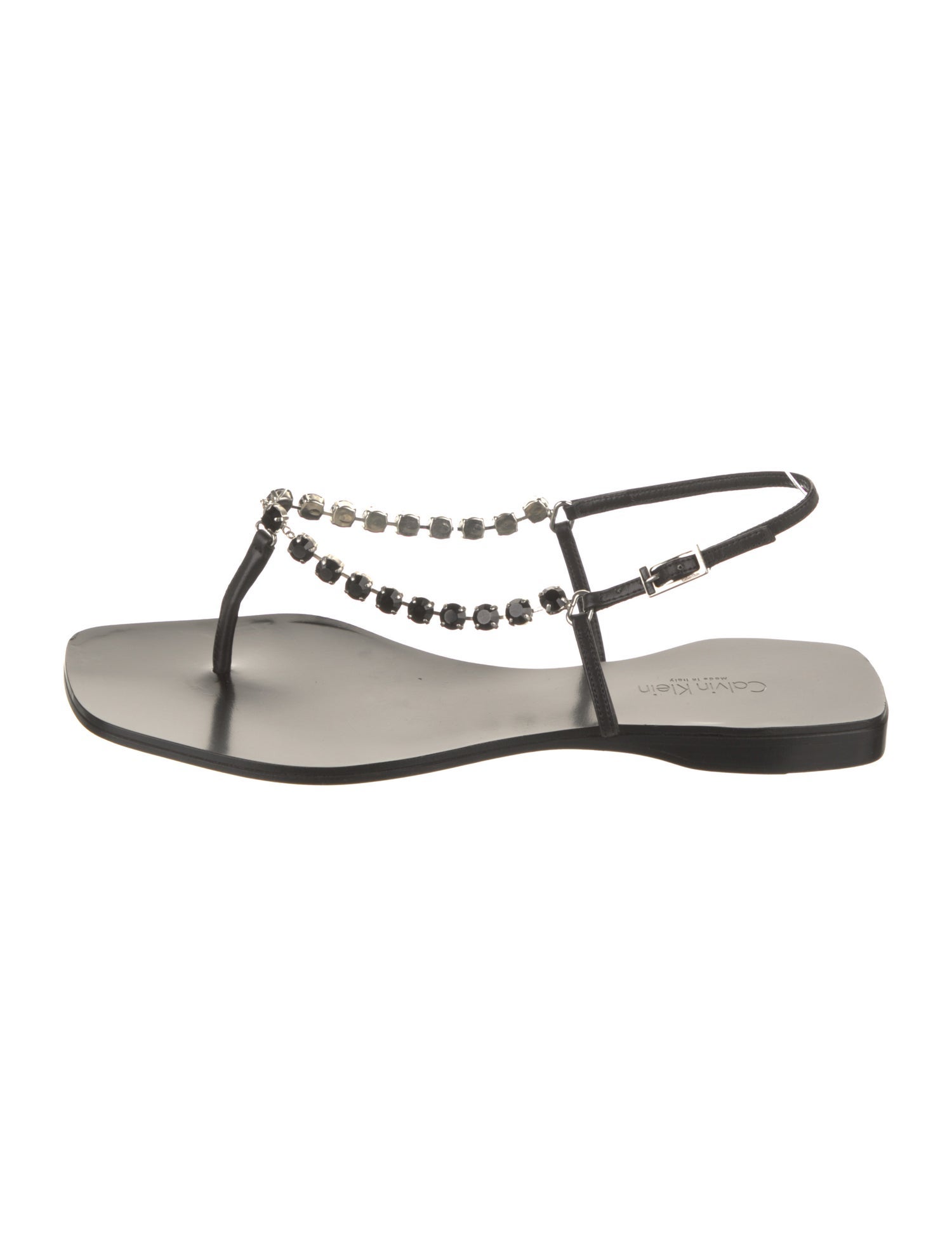 Calvin Klein Collection Leather Studded Accents T-Strap Sandals