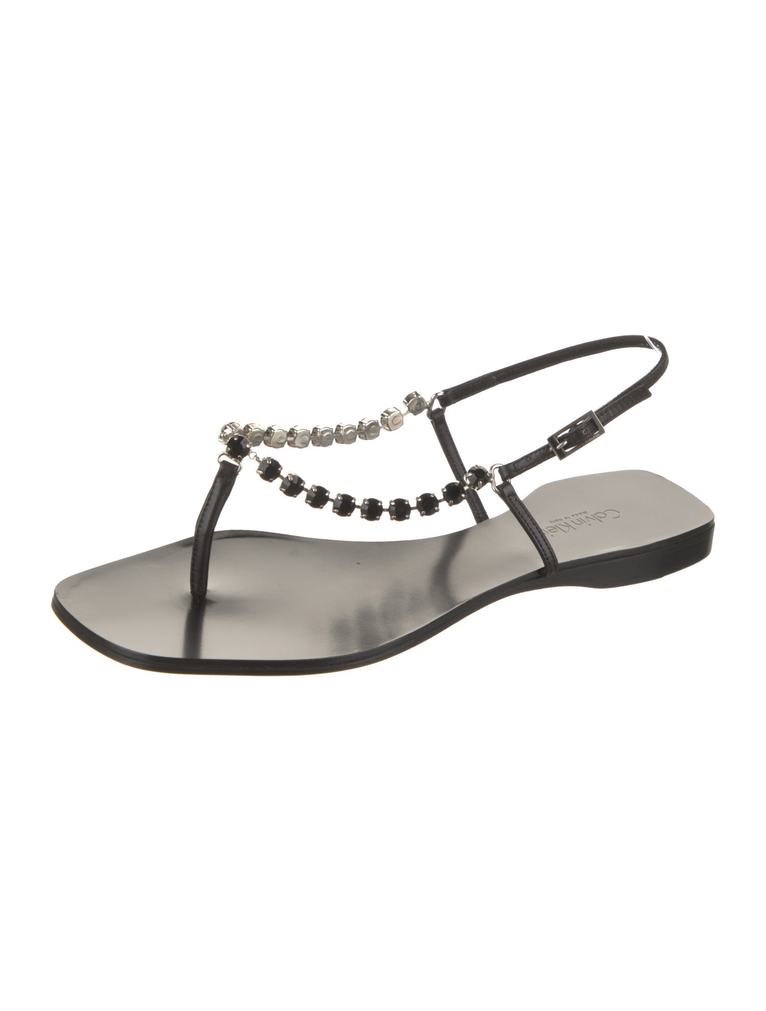 Calvin Klein Collection Leather Studded Accents T-Strap Sandals