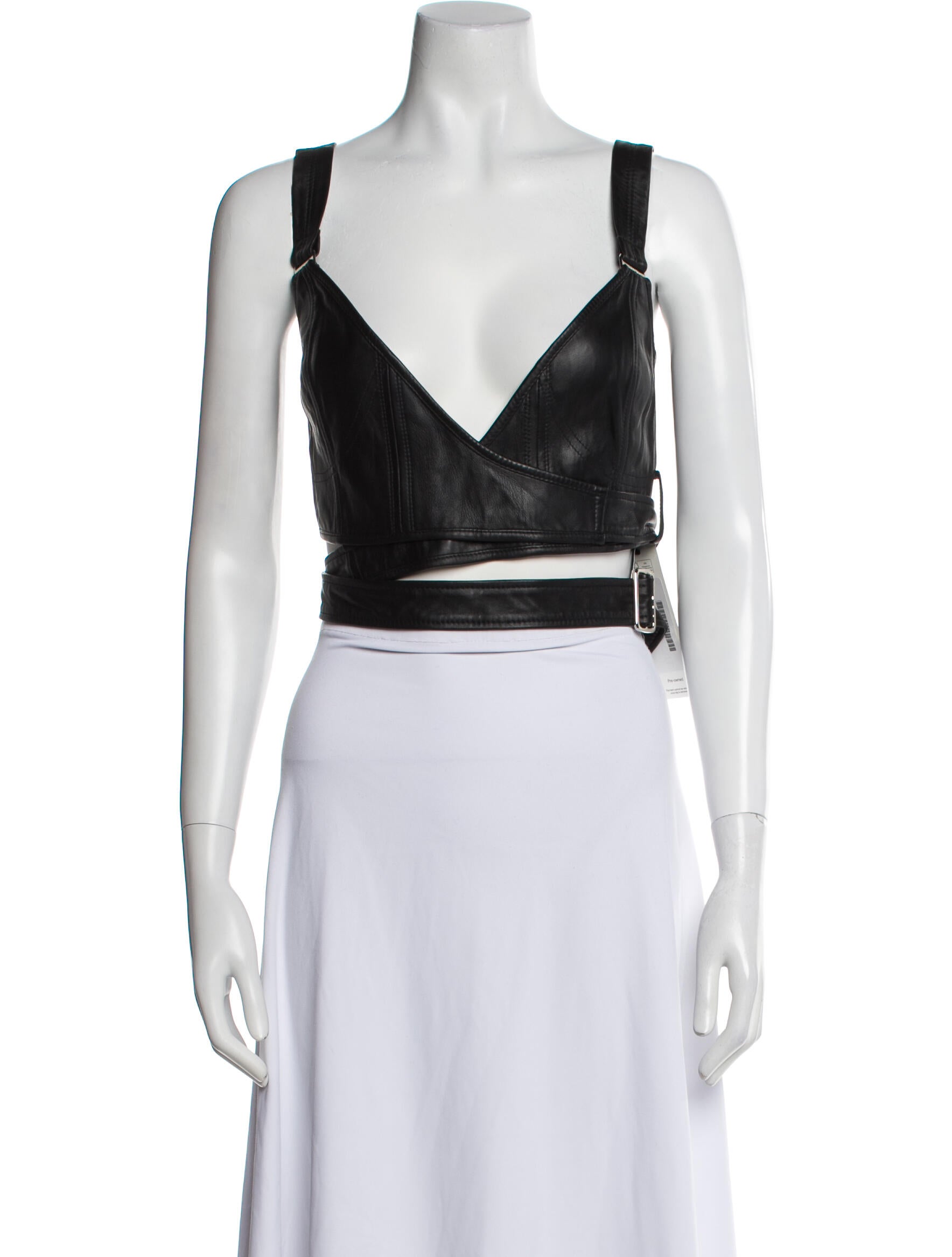 Calvin Klein Collection Leather V-Neck Crop Top w/ Tags