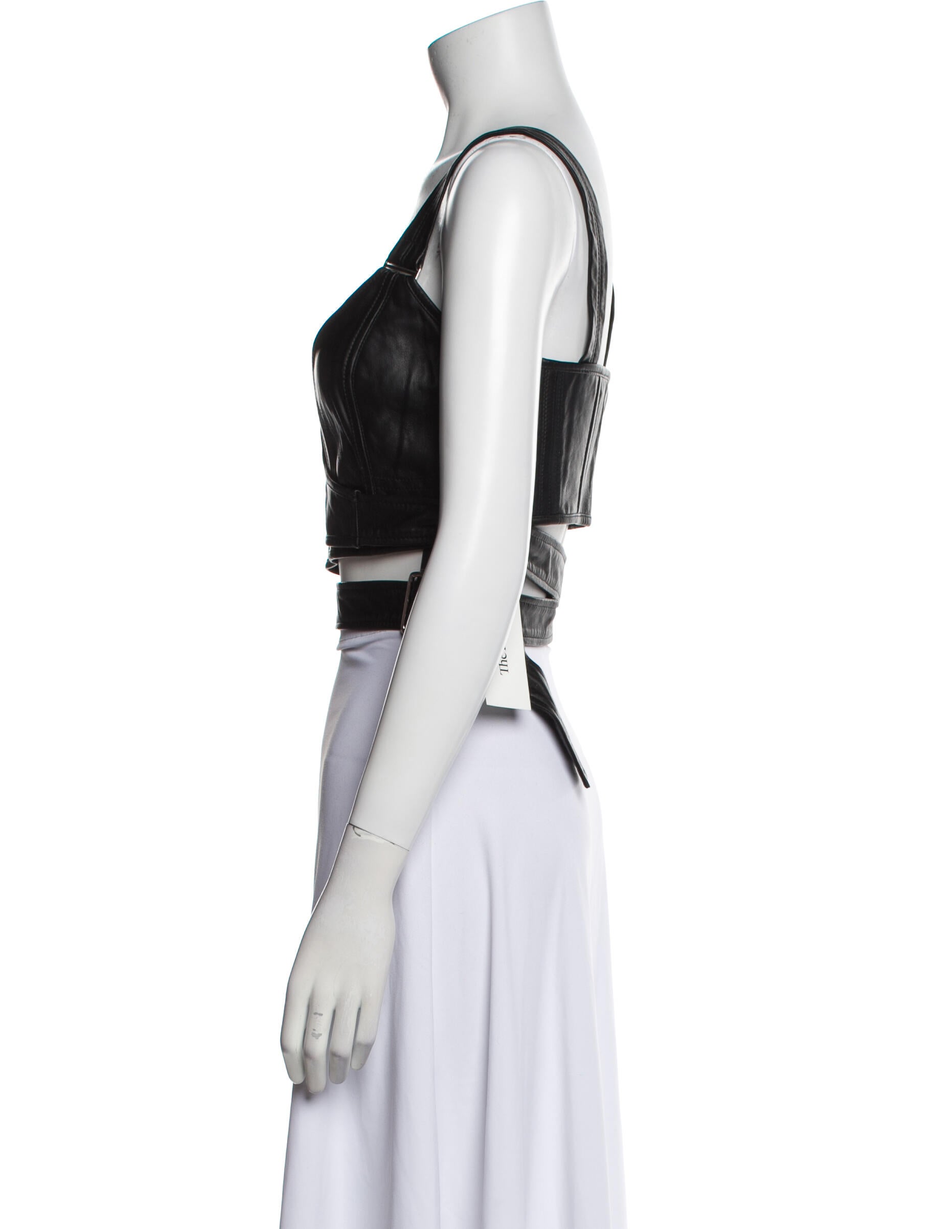 Calvin Klein Collection Leather V-Neck Crop Top w/ Tags