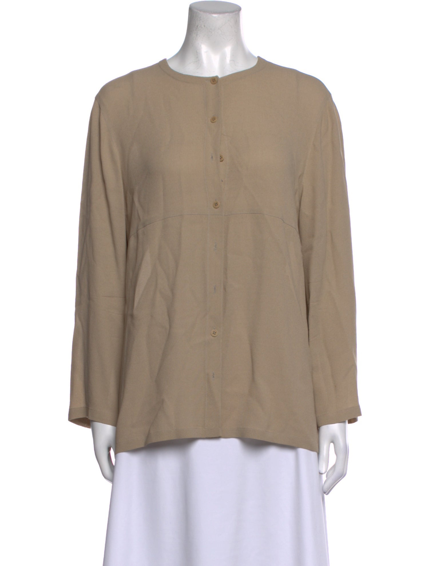 Calvin Klein Collection Silk Crew Neck Button-Up Top