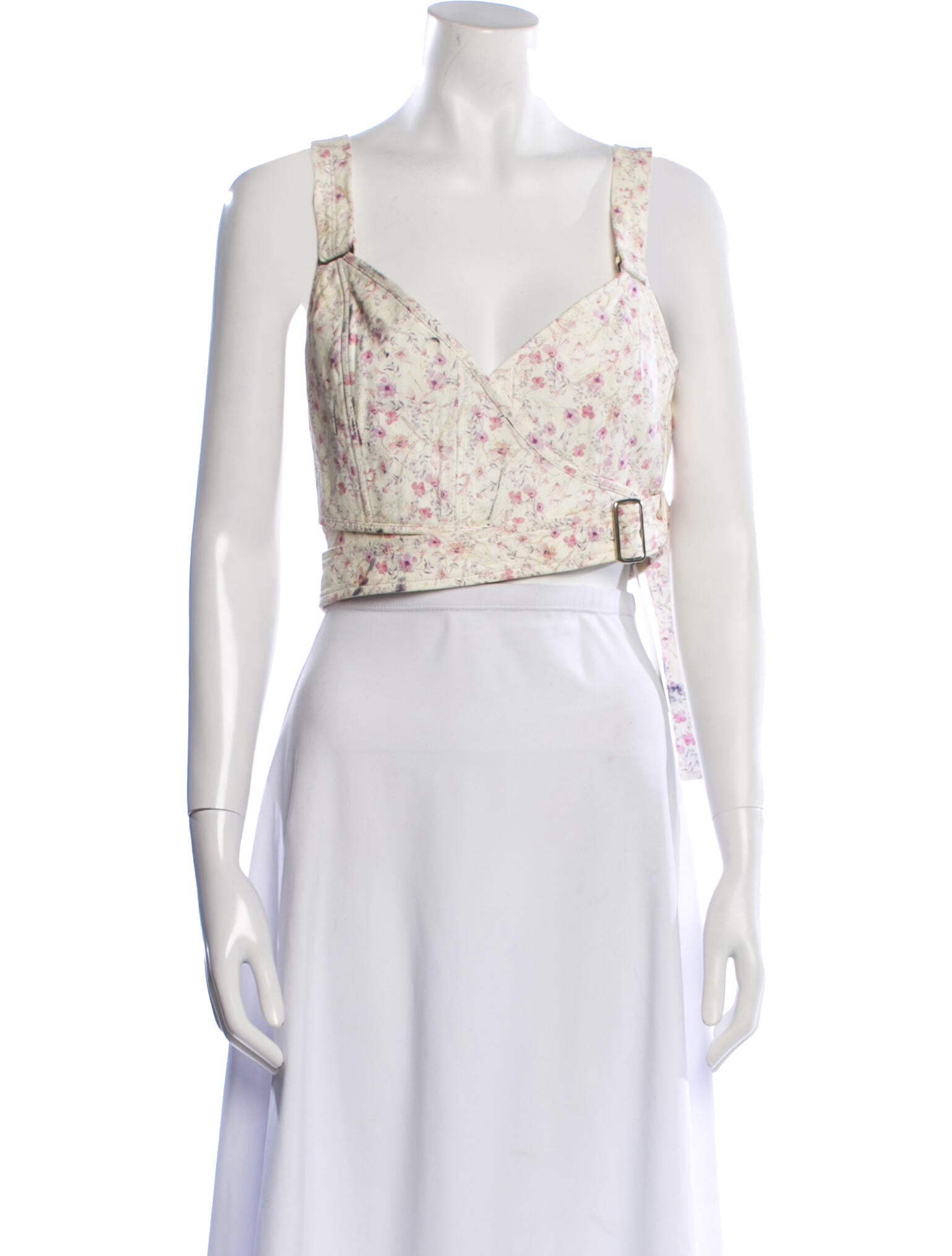 Calvin Klein Collection Lamb Leather Floral Print Crop Top w/ Tags