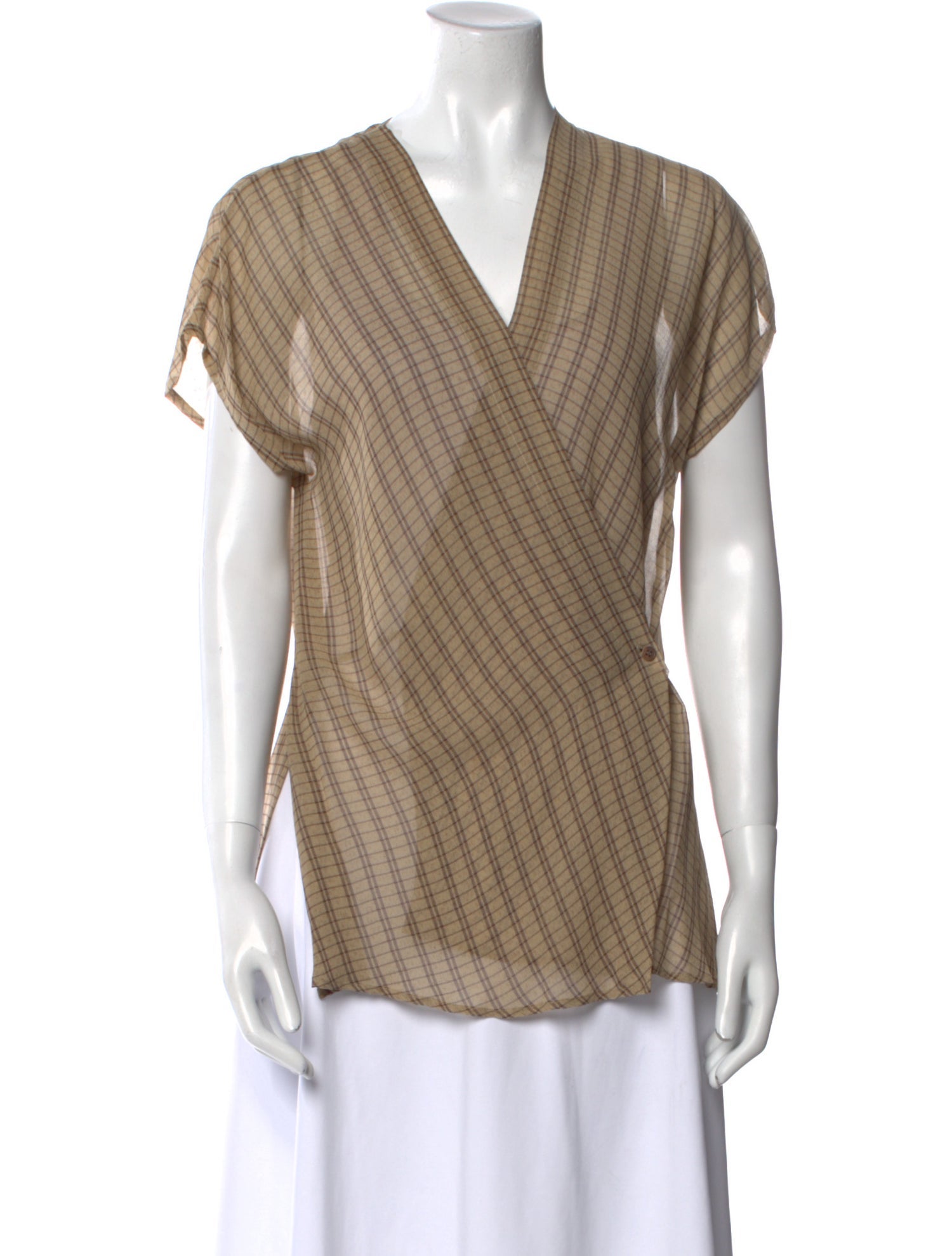 Calvin Klein Collection Silk Plaid Print Blouse