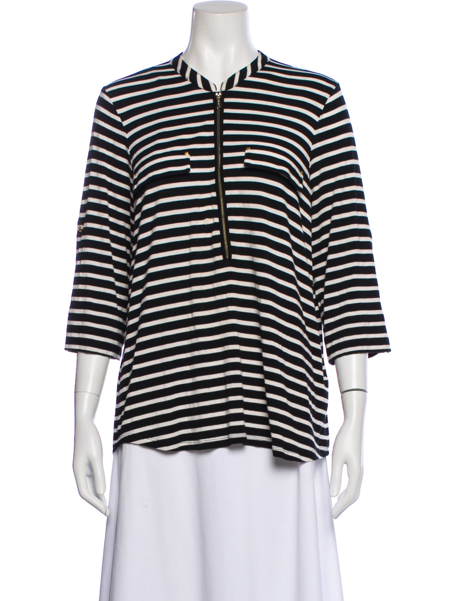 Calvin Klein Collection Striped Three-Quarter Sleeve Top