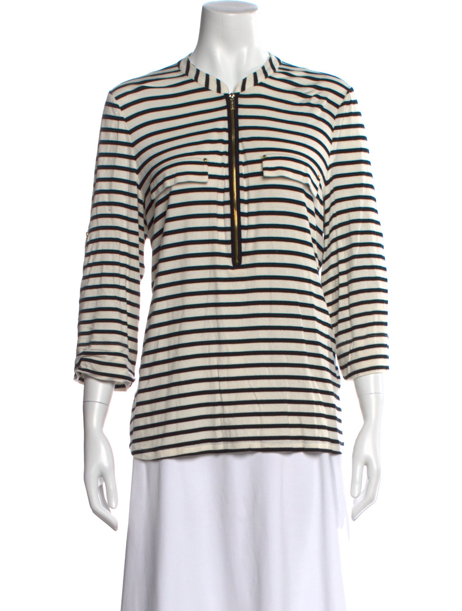 Calvin Klein Collection Striped Three-Quarter Sleeve Top