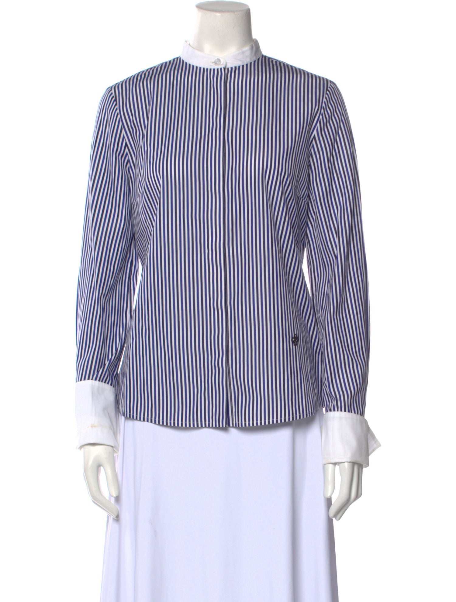 CÂLLAS MILANO Striped Mock Neck Button-Up Top