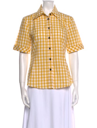 CÂLLAS MILANO Plaid Print Short Sleeve Button-Up Top