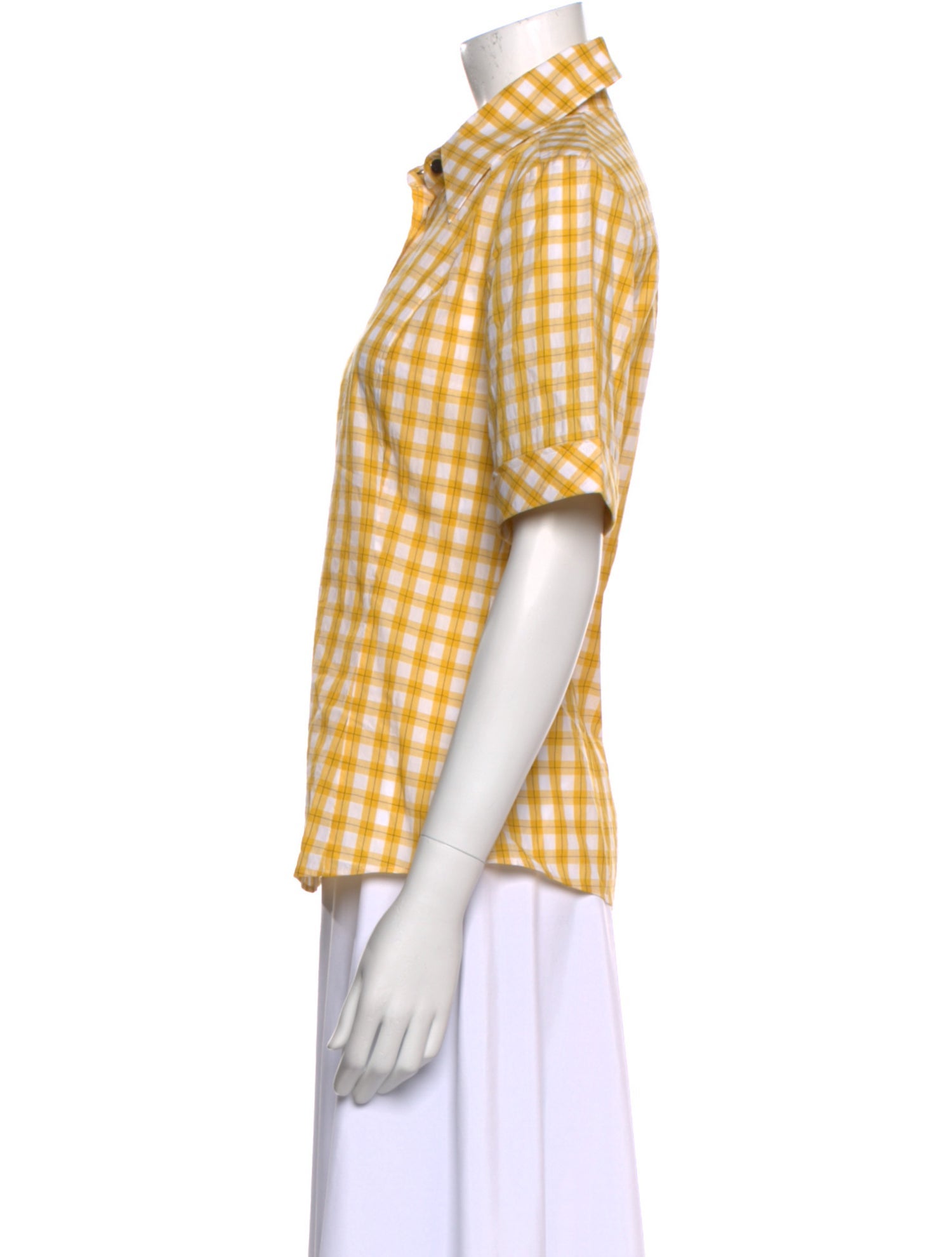 CÂLLAS MILANO Plaid Print Short Sleeve Button-Up Top