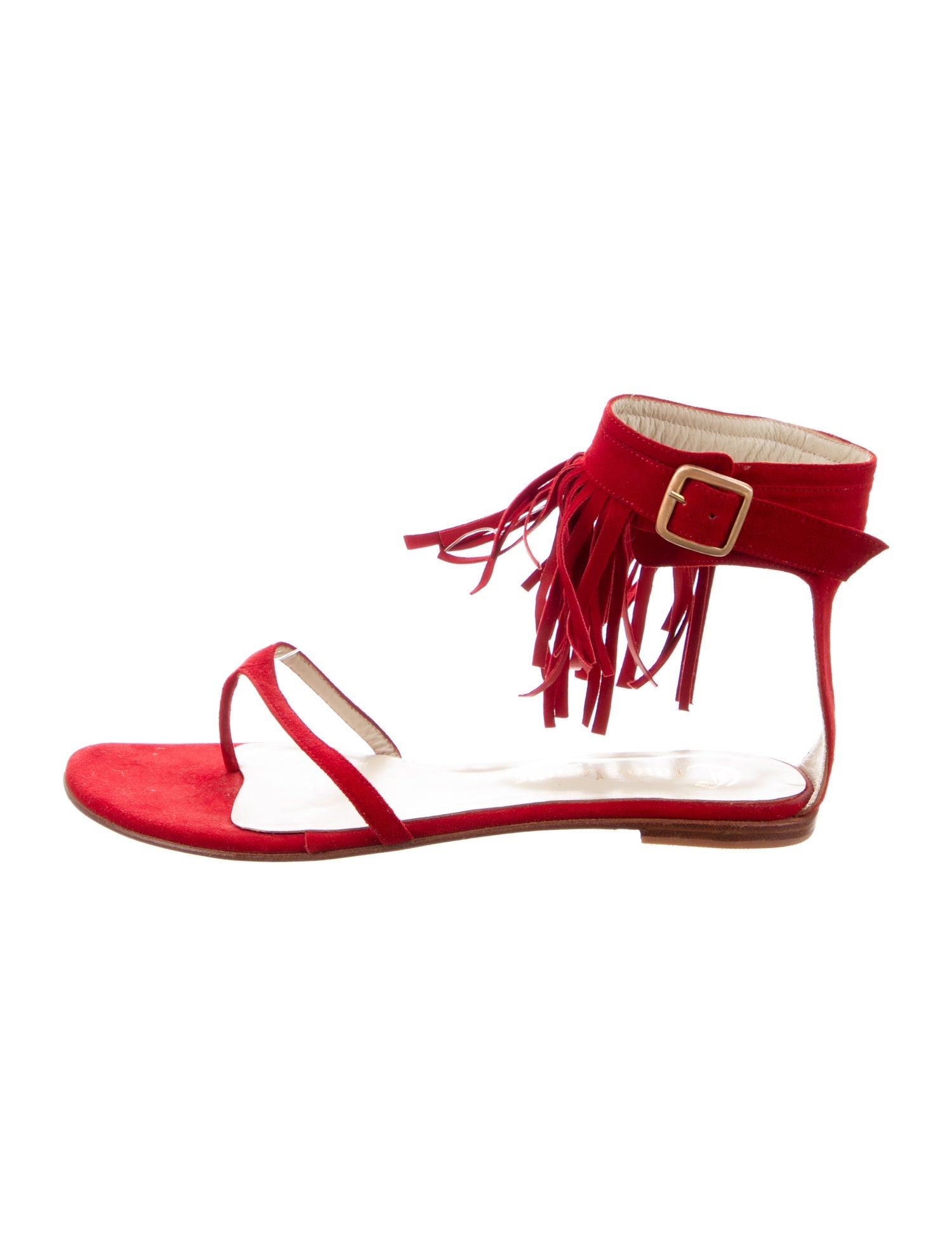 Candela Suede Fringe Trim Accent T-Strap Sandals